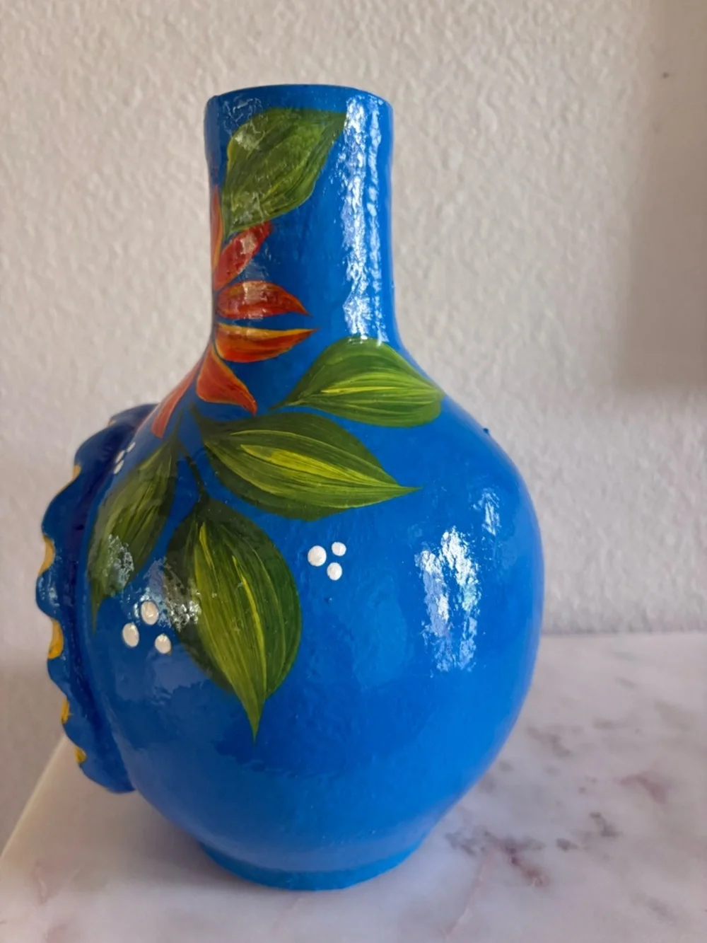 Hand-Painted Blue Floral Terracotta Chiminea